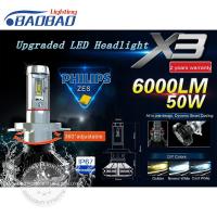 Лампа светодиодная X3 H11 50Вт 6000lm головного света с радиаторами 2 шт.